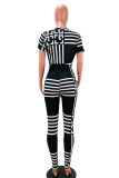 Black Casual Fashion Geometric bandage Striped Asymmetrical Short Sleeve V Neck Jumpsuits