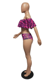 Yellow Sexy Print Split Joint Flounce Swimwears