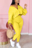 Yellow Fashion Casual adult Ma'am Solid Two Piece Suits pencil Long Sleeve Two Pieces