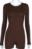 Brown Sexy Solid Draped zipper Long Sleeve O Neck Jumpsuits