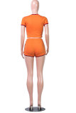 Orange Fashion Active adult Patchwork Solid Slim fit contrast color Two Piece Suits Straight Short Sleeve Two Pieces