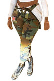 Green Fashion Street Adult Camouflage Print Split Joint Straight Bottoms