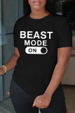 Black Fashion Casual Letter Print Basic O Neck T-Shirts