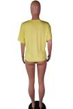 Yellow Polyester O Neck Half Sleeve Print Tees & T-shirts