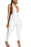 White Fashion Casual Solid Sleeveless V Neck Jumpsuits