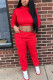 Red Fashion Casual Solid Basic Hooded Collar Long Sleeve Two Pieces