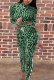 Red Casual Leopard Patchwork Hooded Collar Long Sleeve Two Pieces