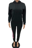 Black Sportswear Solid Letter Hooded Collar Long Sleeve Two Pieces