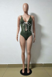 Green Fashion Sexy Solid Backless Strap Design Swimwears