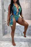 Red Fashion Sexy Print Backless Swimwears