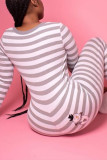 Grey Casual Living Striped Print Basic V Neck Skinny Jumpsuits