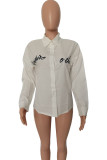 White Fashion Daily Adult Polyester Letter Embroidered Letter Shirt Collar Tops