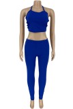 Rose Red Sexy Casual Solid Backless Spaghetti Strap Sleeveless Two Pieces