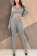 Grey Casual Solid Patchwork O Neck Long Sleeve Two Pieces