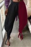 Gray Blue Casual Patchwork Bandage Loose Mid Waist Harlan Bottoms