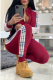 Red Casual Plaid Patchwork Zipper Collar Long Sleeve Two Pieces