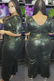 Apricot Celebrities V Neck Sequin Solid Sequined Plus Size Jumpsuits
