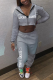 Grey Sportswear Print Letter Hooded Collar Long Sleeve Two Pieces