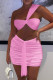 Pink Sexy Solid Backless Strapless Sleeveless Two Pieces