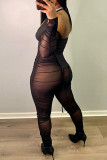 White Fashion Sexy Patchwork Solid See-through Asymmetrical Halter Long Sleeve Two Pieces