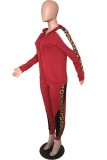 Black Casual Leopard Print Two Piece Suits Patchwork pencil Long Sleeve