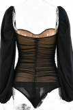 Pink Sexy Solid Split Joint Square Collar Tops