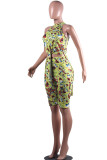Yellow Fashion Active Print Character Two Piece Suits pencil Sleeveless Two Pieces