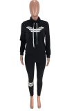 Black Casual Print Patchwork Turtleneck Long Sleeve Two Pieces