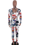 multicolor Fashion Sweet Adult Polyester Print Hollowed Out V Neck Skinny Jumpsuits