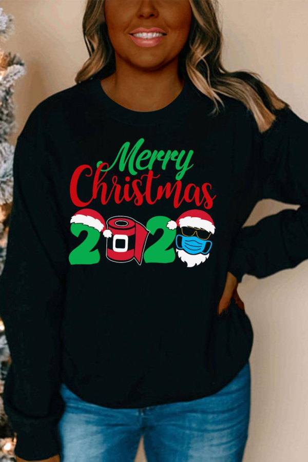 Black Casual Print Patchwork O Neck Tops