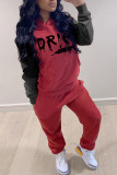 Red Casual Print O Neck Long Sleeve Two Pieces