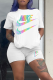White Casual Print Patchwork O Neck Short Sleeve Two Pieces