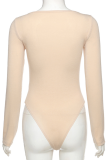 Blue Street Solid Embroidered Square Collar Skinny Bodysuits