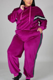 purple Casual Solid Hooded Collar Plus Size
