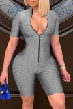 Red Fashion Casual Solid Basic Zipper Collar Skinny Romper