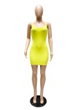 Yellow Fashion Sexy Solid Basic O Neck Vest Dress