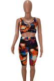 Multi-color Polyester Casual Fashion crop top Two Piece Suits Tie Dye Regular Two-Piece Short Set