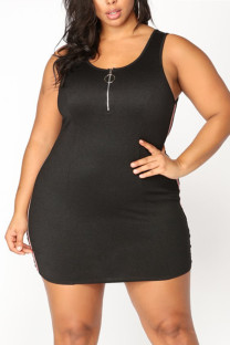 Black Sexy Fashion Striped Sleeveless Plus Size Dress