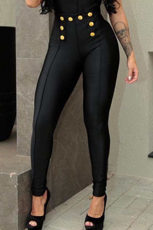Black Fashion Casual Solid Basic Skinny High Waist Pencil Trousers