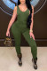 Army Green Casual Solid Patchwork Fold U Neck Regular Jumpsuits
