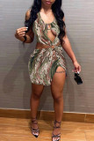 Colour Fashion Sexy Print Backless Halter Printed Dress