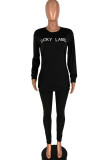 Black Fashion Casual Adult Letter Letter O Neck Long Sleeve Regular Sleeve Regular Two Pieces
