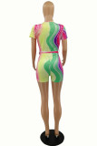 Multicolor Fashion Casual Print Basic V Neck Short Sleeve Regular Romper