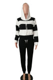 Black and white Polyester OL Striped Patchwork Print pencil Long Sleeve Two Pieces