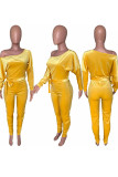 Yellow Fashion Print Bateau Neck Jumpsuits