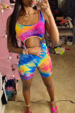 Multicolor Fashion Sexy Print Tie Dye Hollowed Out Strap Design U Neck Sleeveless Two Pieces
