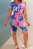 Gold Blends Fashion Casual adult Ma'am Print Tie Dye Two Piece Suits Straight Short Sleeve Two Pieces