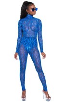 Blue Polyester see-through Fashion Jumpsuits & Rompers