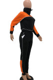 Orange Sportswear Solid Patchwork Turtleneck Long Sleeve Two Pieces