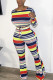 Yellow Street Striped Patchwork O Neck Long Sleeve Two Pieces